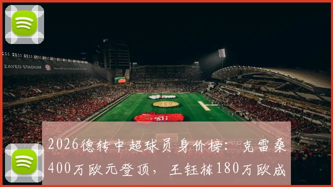 2026德转中超球员身价榜：克雷桑400万欧元登顶，王钰栋180万欧成焦点